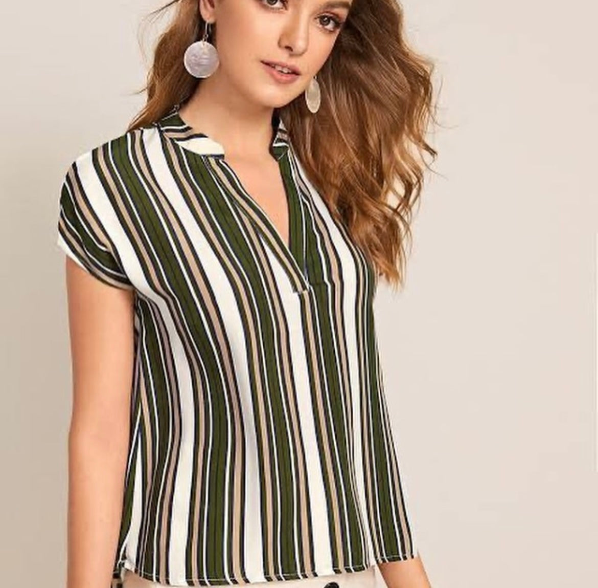 Shein Notch Neck Batwing Sleeve Stripped Top(Fits Upto 38 Bust)
