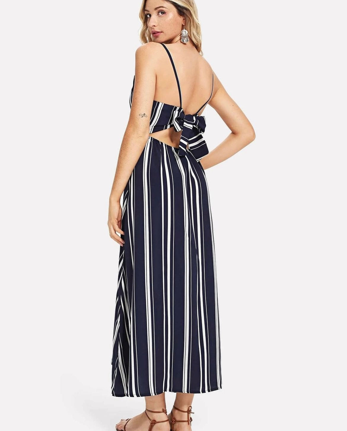 Shein Cut Out Knot Back Stripped Dress