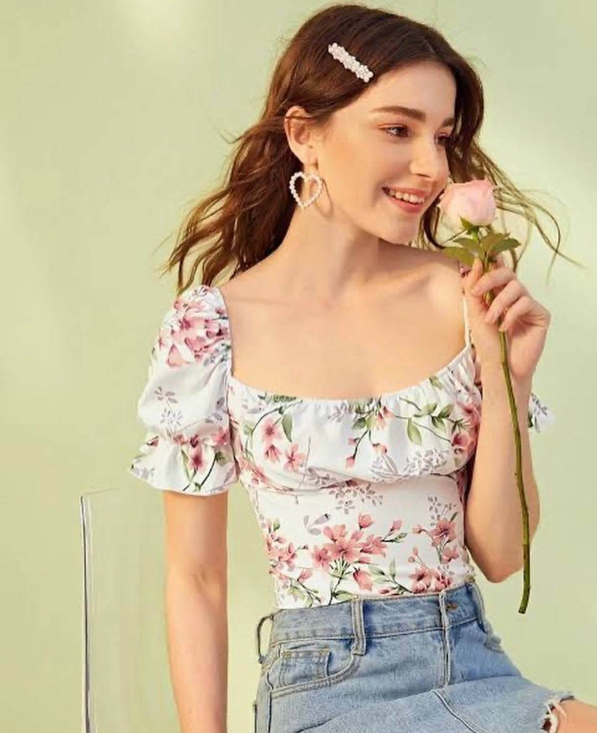 Shein Square Neck Floral Print Blouse