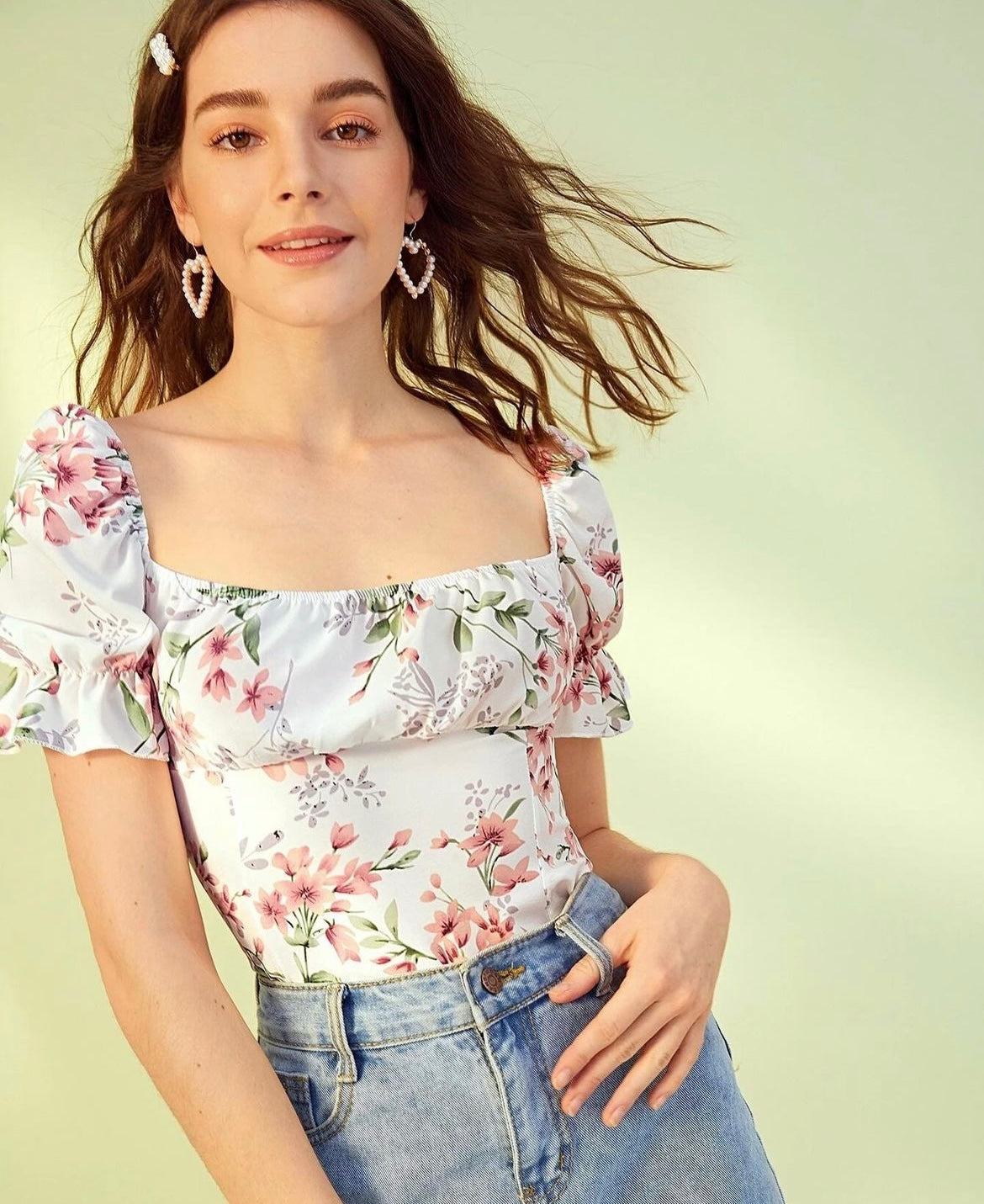 Shein Square Neck Floral Print Blouse