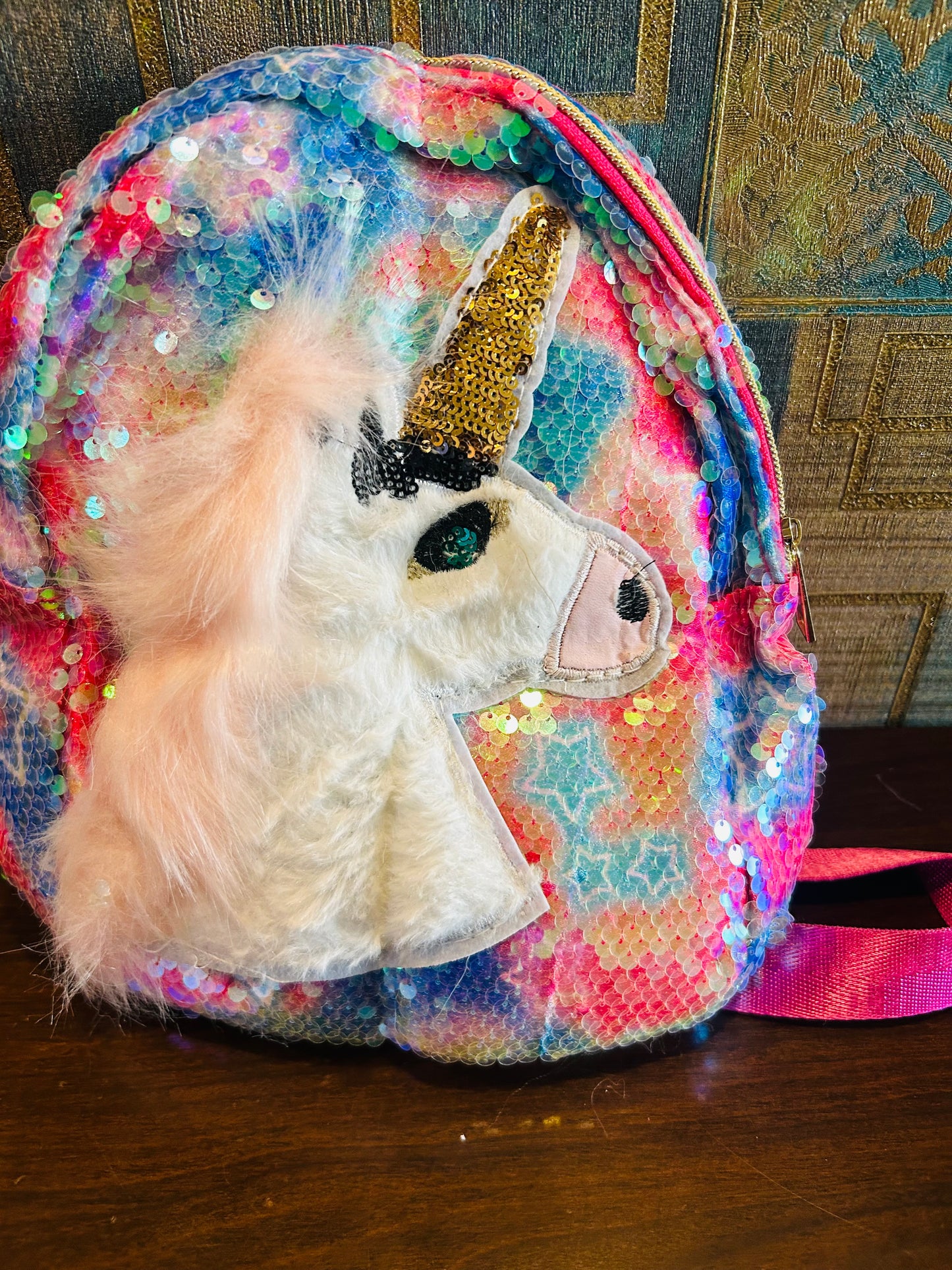 Sequin Fur Backpack