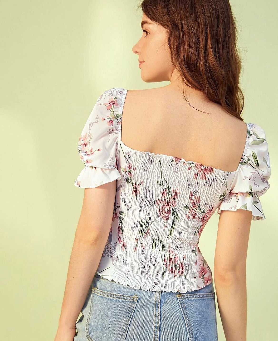 Shein Square Neck Floral Print Blouse