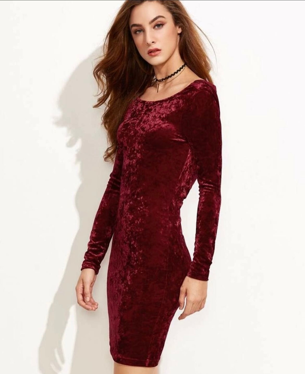 Shein Cowl Back Crushed Velvet Bodycon Dress