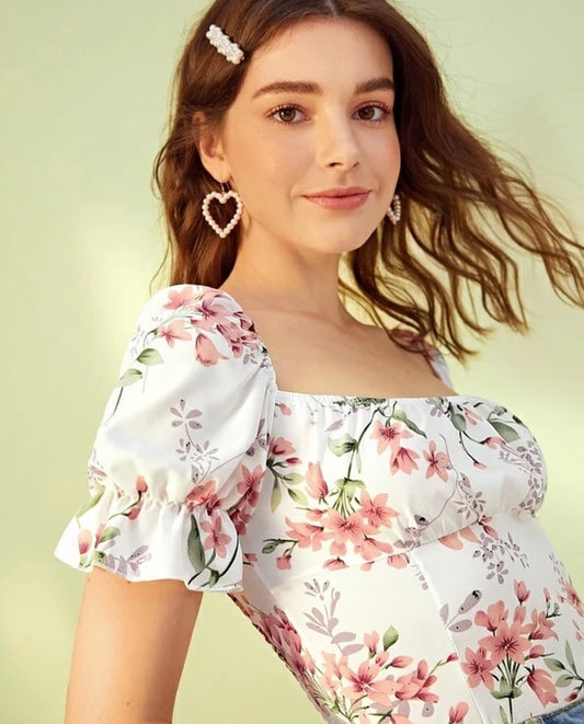 Shein Square Neck Floral Print Blouse