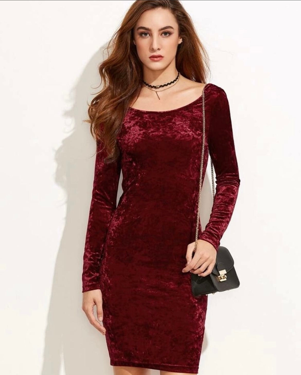 Shein Cowl Back Crushed Velvet Bodycon Dress