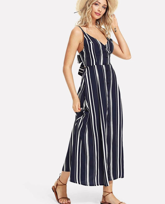Shein Cut Out Knot Back Stripped Dress