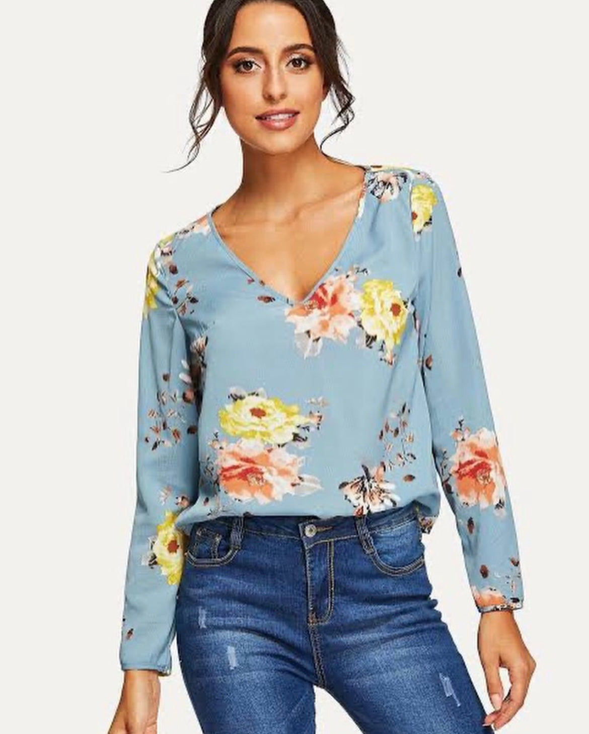 Shein V Neck Floral Print Top(Fits Upto 34 Bust)