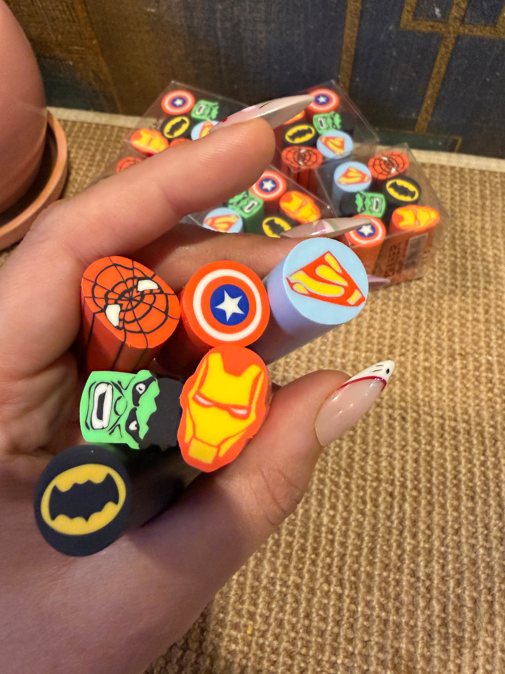 Superhero Mini Cylinder Erasers- Pack of 6