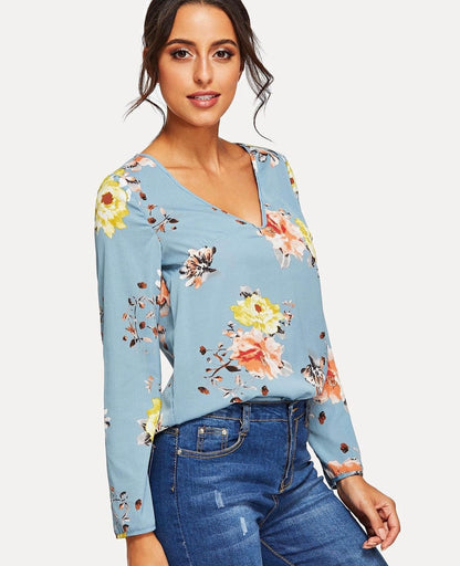 Shein V Neck Floral Print Top(Fits Upto 34 Bust)