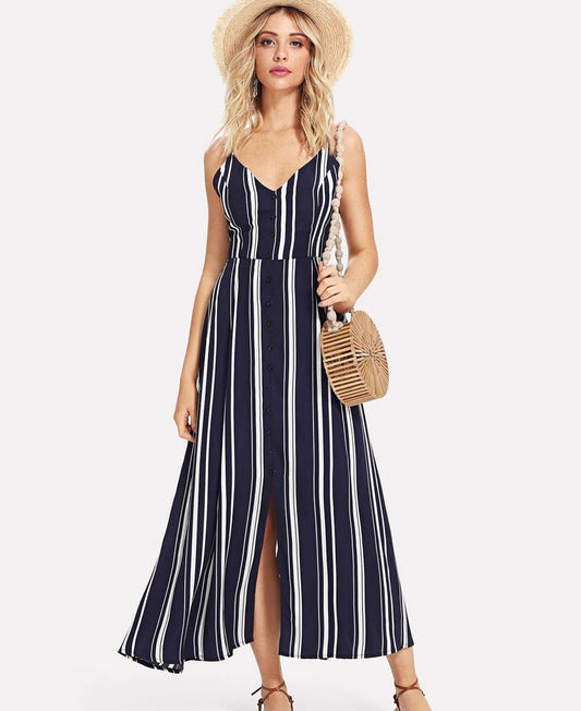 Shein Cut Out Knot Back Stripped Dress