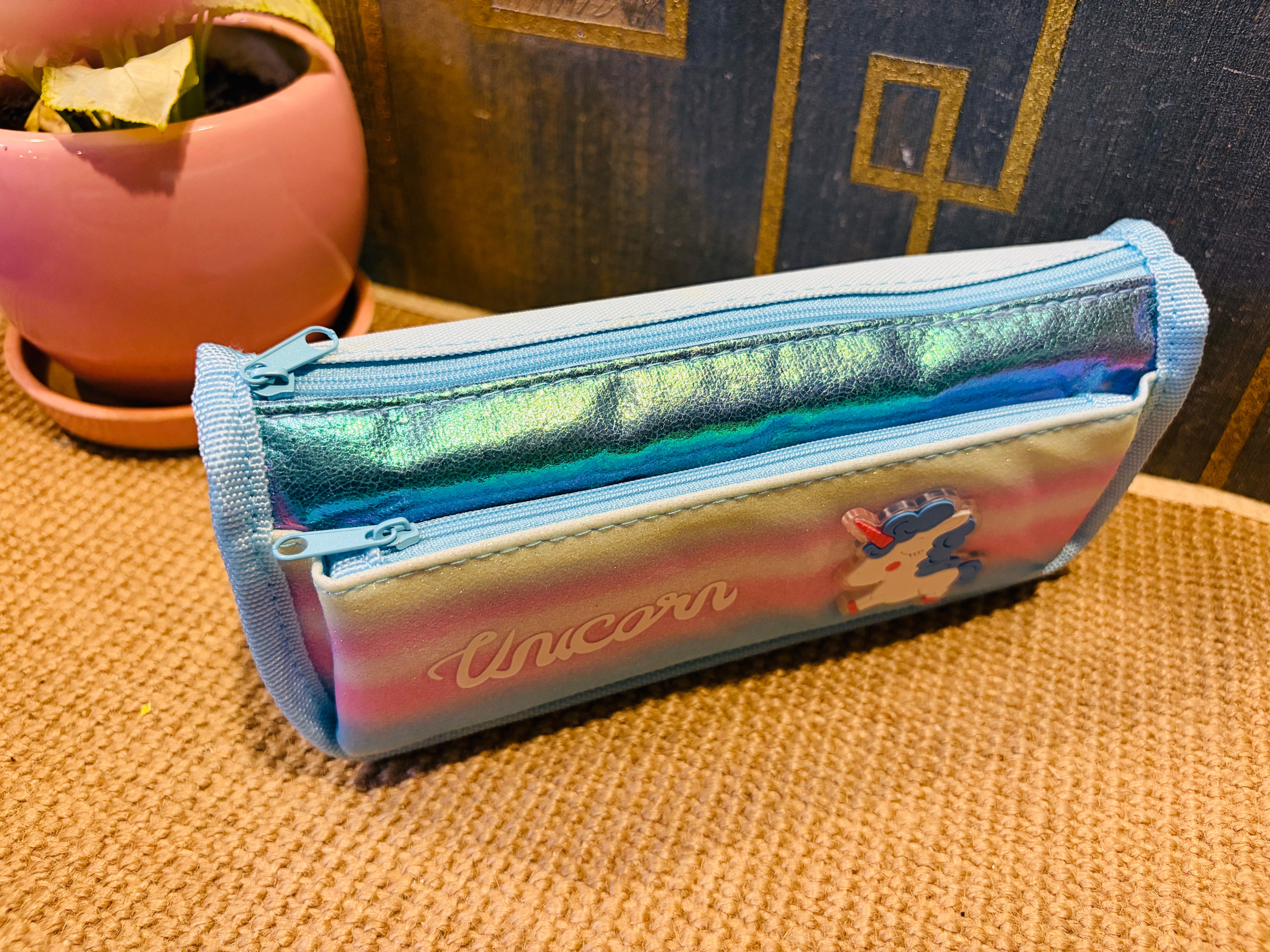 Unicorn Holographic Double Zip Pencil Case