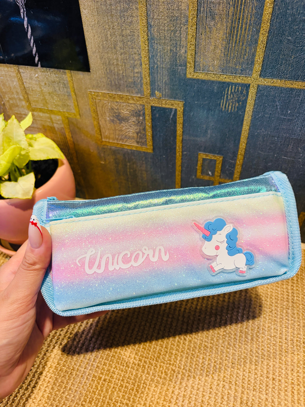 Unicorn Holographic Double Zip Pencil Case
