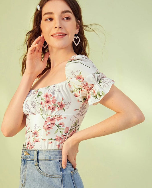 Shein Square Neck Floral Print Blouse