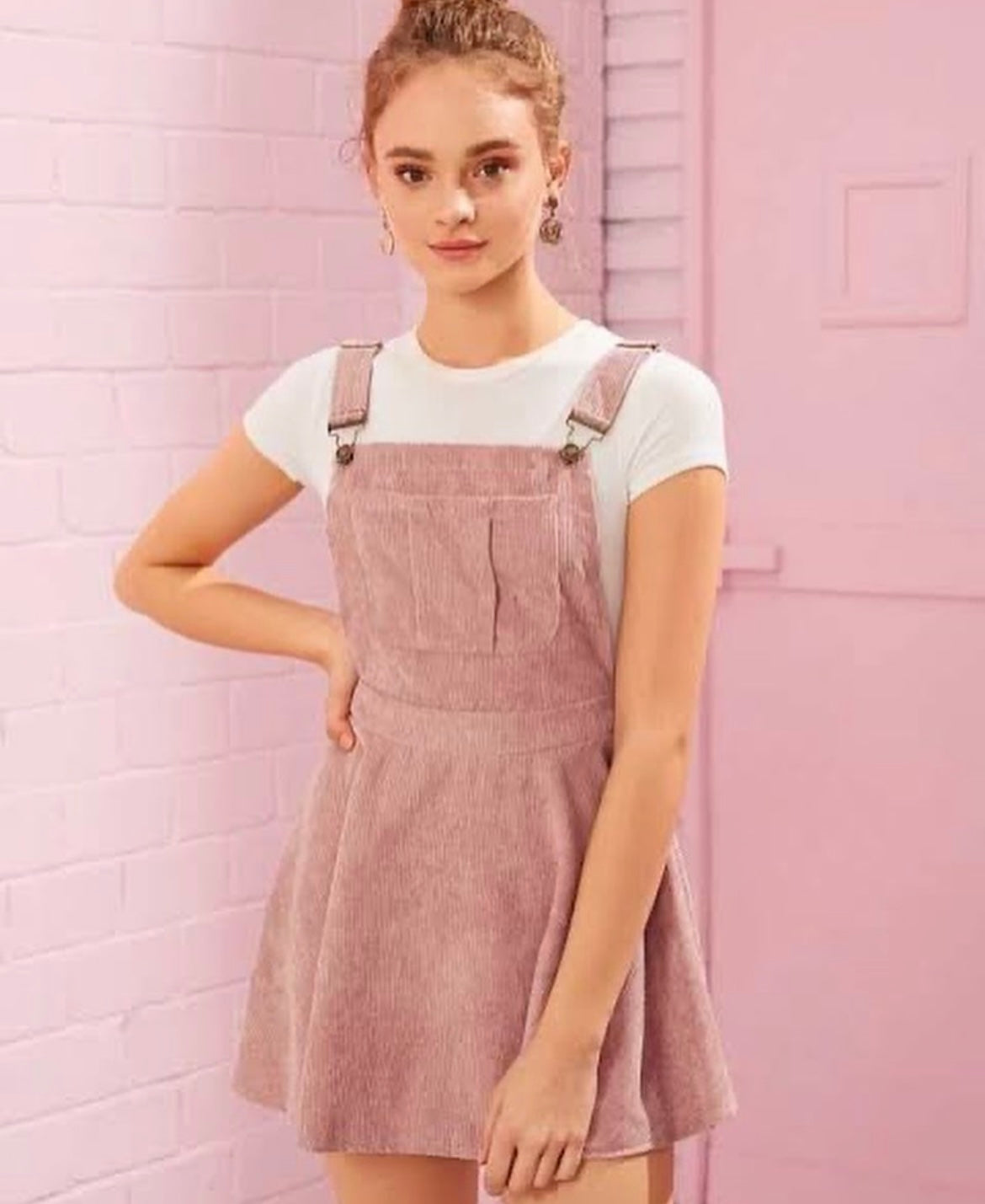 Shein Pocket Front Zip Back Corduroy Pinafore Dress