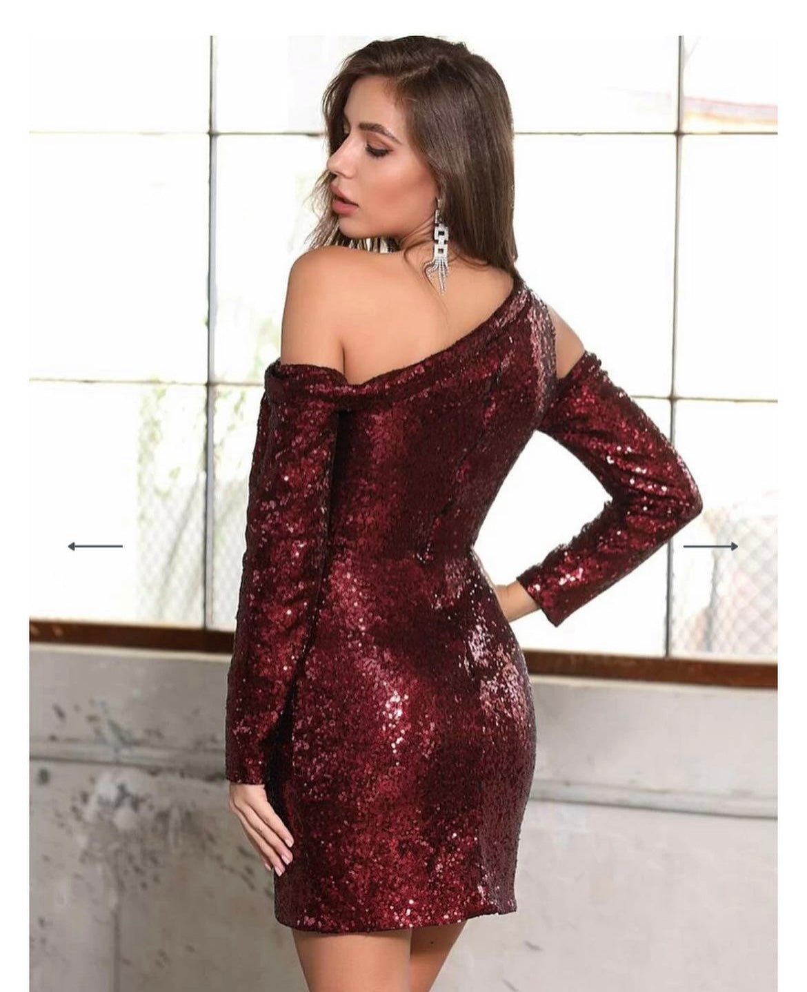 Shein DKRX Asymmetrical Neck Zip Back Sequin Wrap Dress