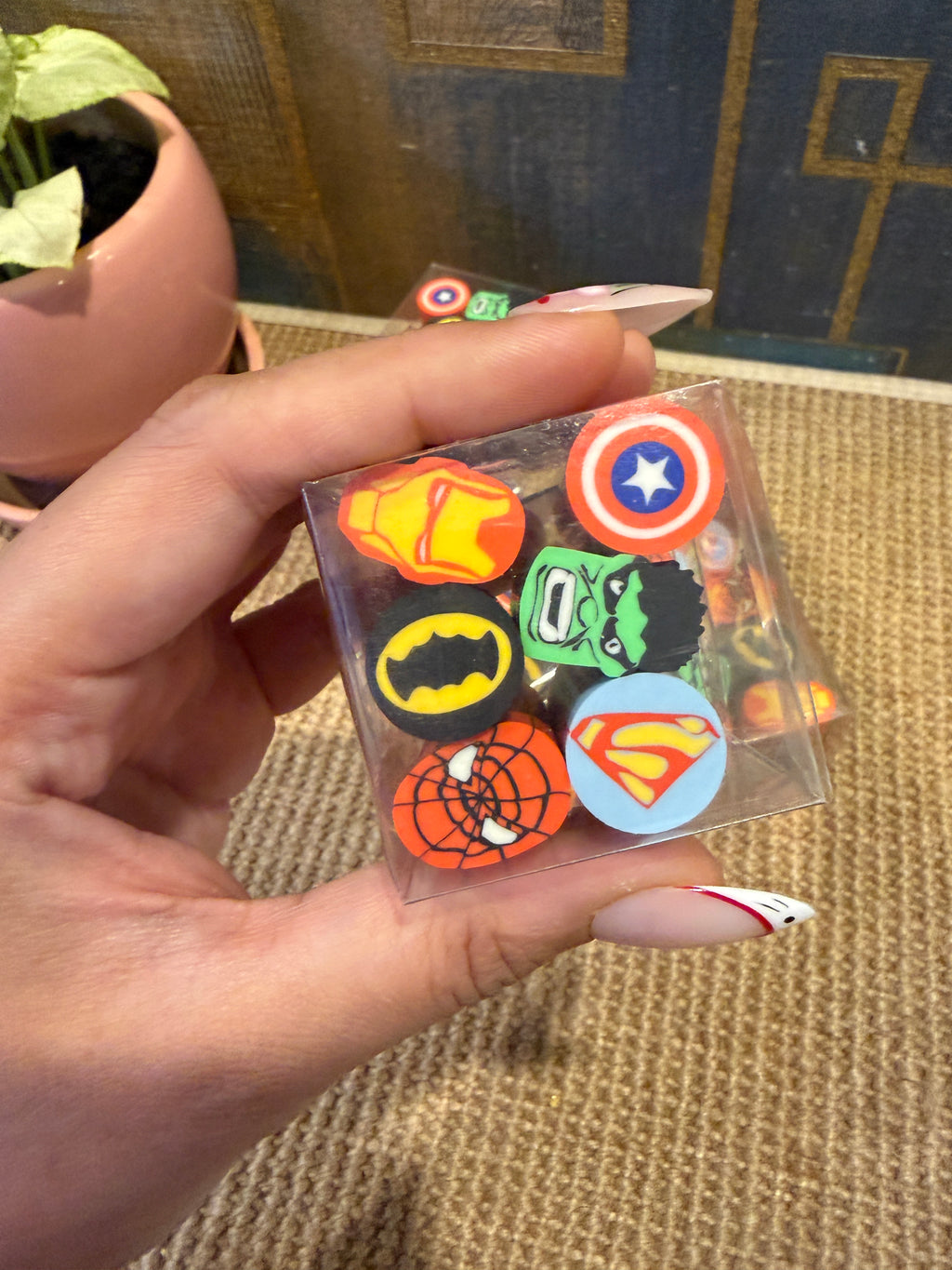 Superhero Mini Cylinder Erasers- Pack of 6