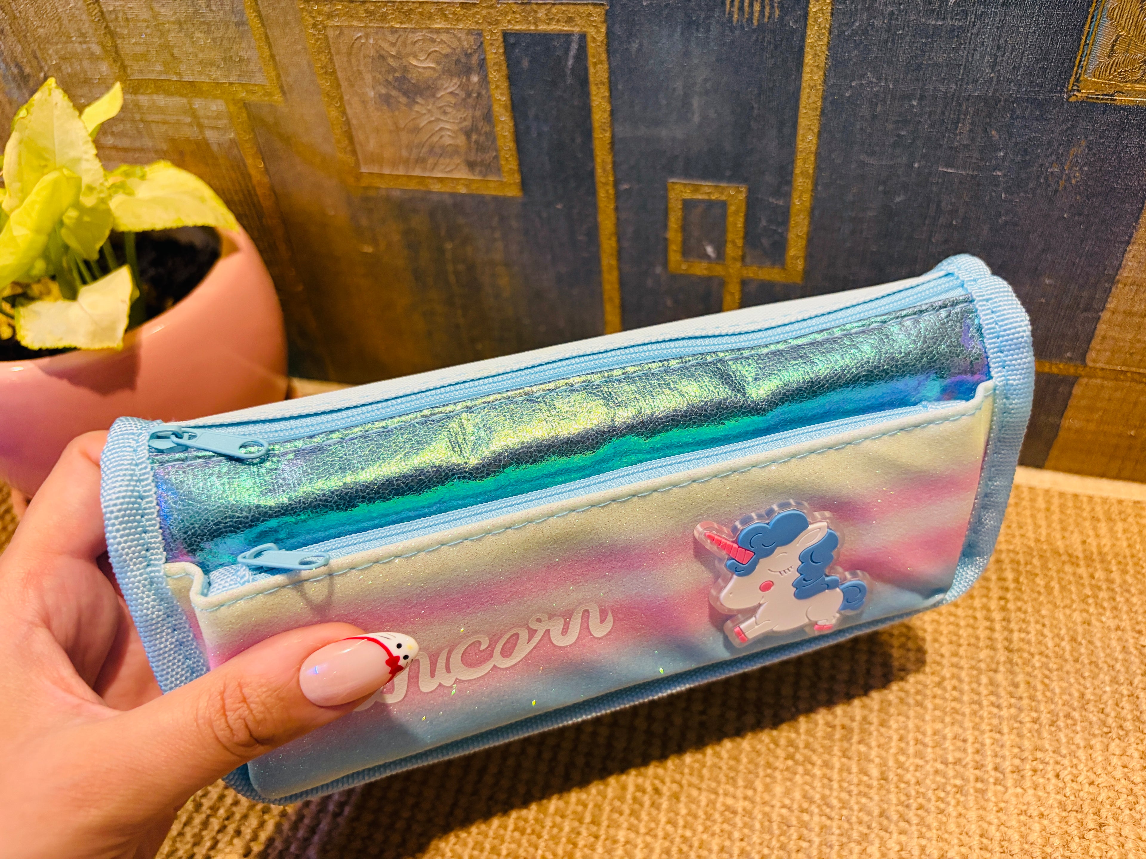 Unicorn Holographic Double Zip Pencil Case