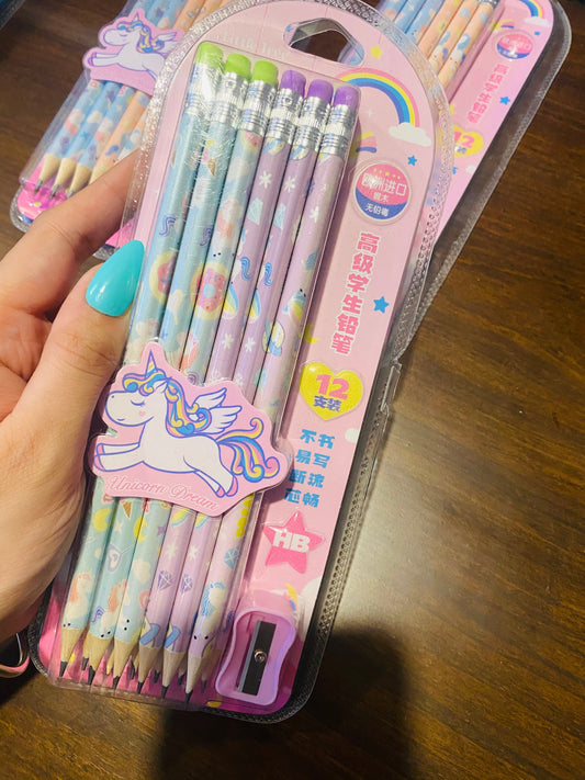Pink Unicorn Pencils Set
